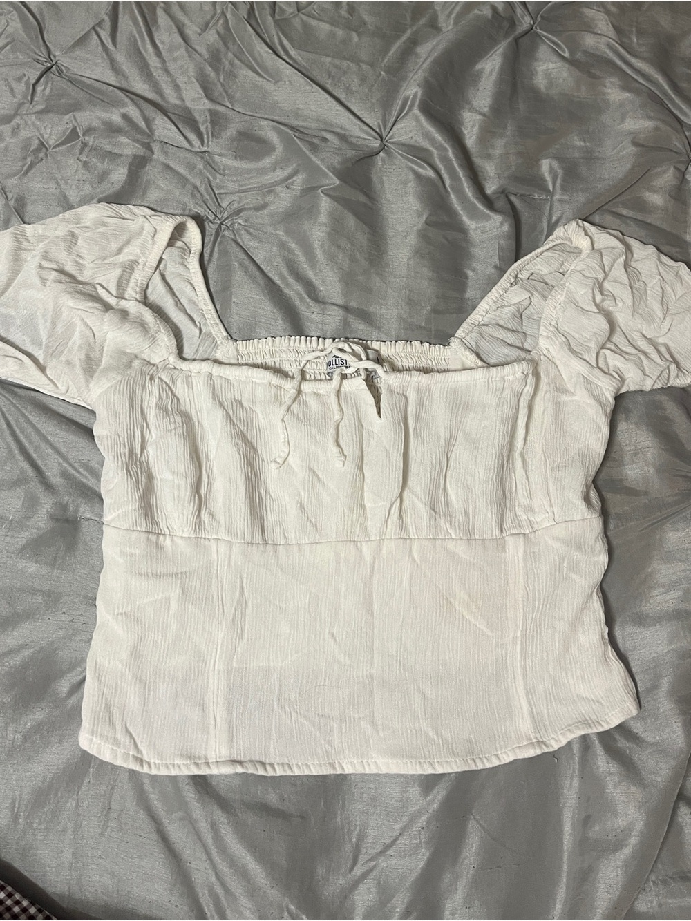 Hollister White Puff Sleeve Square Neck Crop Top